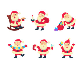 Collection of cute Christmas Santa Claus. Funny New Year character cartoon vector illustration