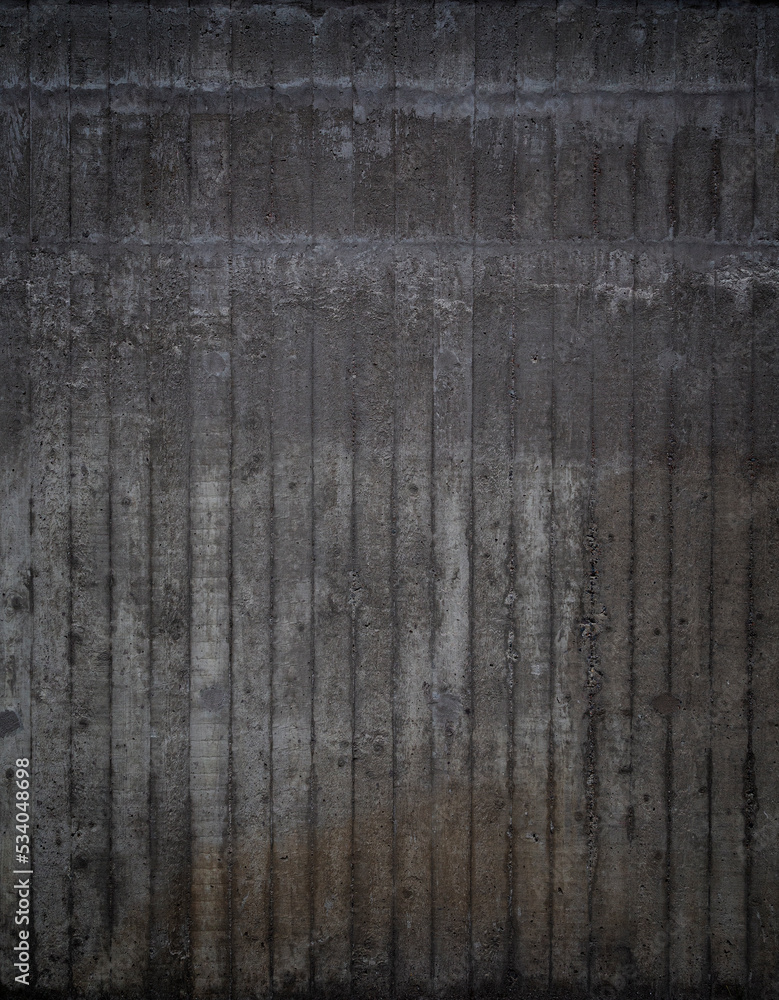 Poster front view of messy and dirty dark gray concrete wall. high resolution full frame textured backgroun