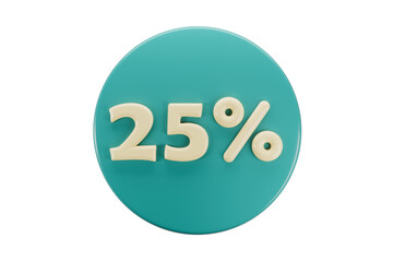 3d icon of 25 percents discount on blue round without background. High quality 3d illustration