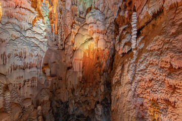 The Aven Armand chasm 100 meters underground where the largest known stalagmite in the world is 30 meters high. - obrazy, fototapety, plakaty