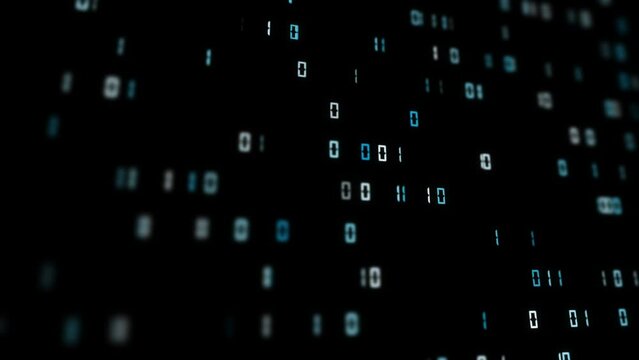 Digital binary code numbers looped on black background.