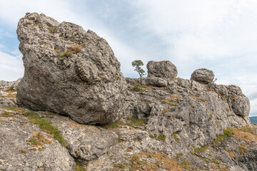 Fototapeta na wymiar Strangely shaped rocks in the chaos of Nimes le Vieux in the Cevennes National Park.