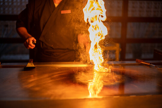 Flame on a hibachi grill

