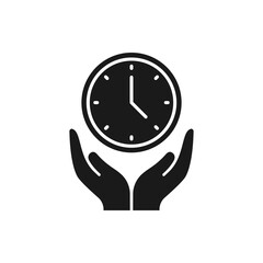Clock on hand. Time management icon flat style isolated on white background. Vector illustration