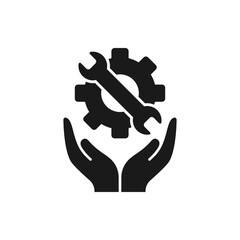 Gear and wrench on hand icon flat style isolated on white background. Vector illustration