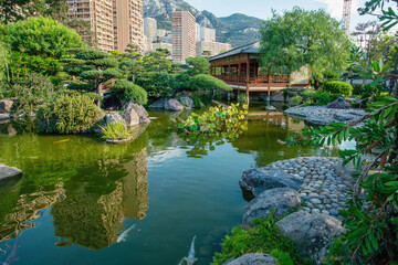 Fototapeta na wymiar Amazing view japanese garden in Monaco