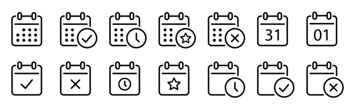 Calendar Icons collection - vector. Calendar symbols isolated. Line style Icon. Flat icon. Editable stroke. Vector Icon