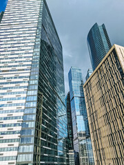 Skyscraper office buildings with panoramic windows, Moscow city towers