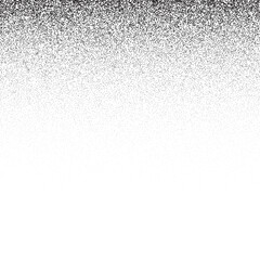 Grain stippled gradient. Faded stochastic dotwork texture. Random grunge noise background. Black dots, speckles or particles wallpaper. Halftone vector monochrome 