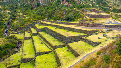 Terraces of Incan Pisaq ruins - obrazy, fototapety, plakaty