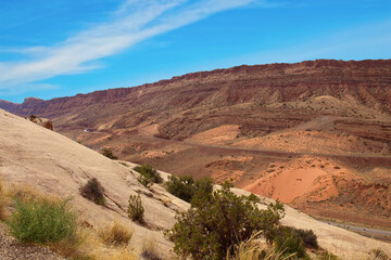 Rugged red rocks of the Arches National Park, Utah, USA