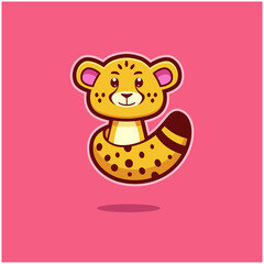 unique cute cheetah logo, colorful and cute cheetah illustration, vector illustration.