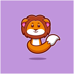 cute colorful lion logo illustration vector