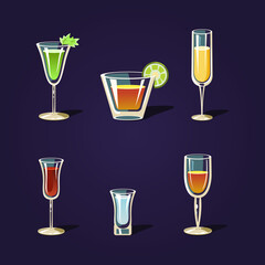 Set of mixed alcoholic and nonalcoholic drinks and cocktails vector illustration