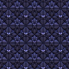 Dark blue gray metal, glass, kaleidoscope, mosaic tile, stone, paper geometric ornament 3D seamless texture