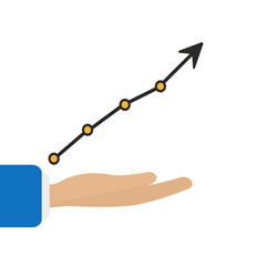 A hand holds a graph that grows upwards. Vector illustration