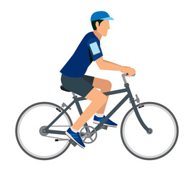 自転車に乗る8等身アジア系男性のイラスト　自転車通勤　健康増進　エコロジー