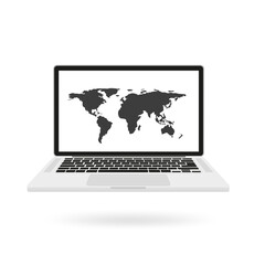 Earth map on a laptop. Vector illustration