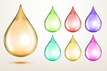 Realistic Oil Drop Set Isolated on White Background, for Fuel and Other Colored Liquids. Vector Illustration