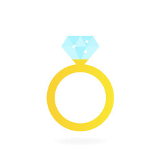 Gold wedding ring with a diamond. Vector illustration