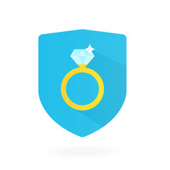 Icon Gold wedding ring with diamond protection of precious metals. Vector illustration