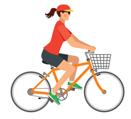 自転車に乗る8等身アジア系系女性のイラスト　自転車通勤　健康増進　エコロジー