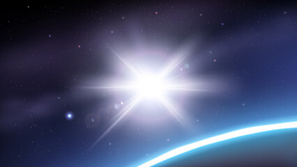 Obraz na płótnie Canvas Sunlight Appears from Above the Planet, Outer Space Background. Widescreen Vector Illustration