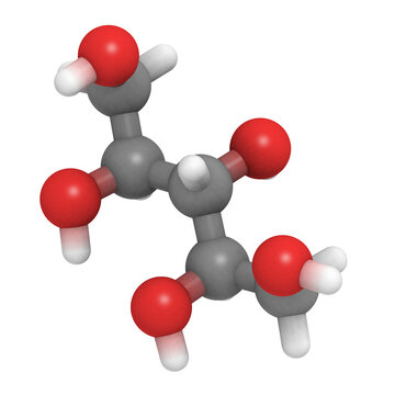 Xylitol artificial sweetener molecule. Used as sugar substitute. Atoms are represented as spheres with conventional color coding: hydrogen (white), carbon (grey), oxygen (red).