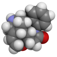 Strychnine poisonous alkaloid molecule. Isolated from Strychnos nux-vomica tree.