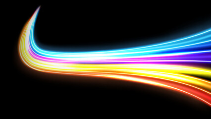 Colorful Light Trails, Long Time Exposure Motion Blur Effect. Vector Illustration