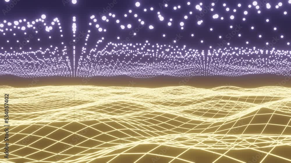 Poster seamless loop abstract 4k background with glow futuristic field. surfaces as futuristic landscape in