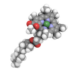 Chlorophyll A molecule, chemical structure. Chlorophyll A is an essential pigment in photosynthesis