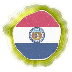 Missouri flag in frame. Badge of the us state. Layered circular sign around Missouri flag. Powerful vector illustration.