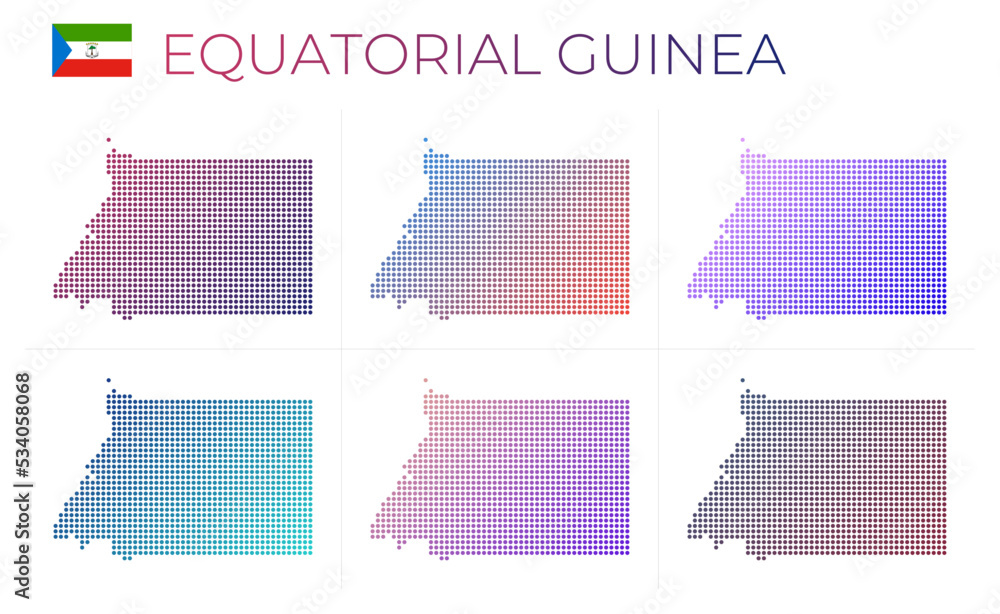 Poster equatorial guinea dotted map set. map of equatorial guinea in dotted style. borders of the country f