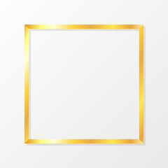 Obraz premium Gold frame vector. Gold shiny glowing vintage frame isolated on transparent background. Golden luxury realistic rectangle border. Vector illustration engraved ink art.