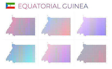 Fototapeta na wymiar Equatorial Guinea dotted map set. Map of Equatorial Guinea in dotted style. Borders of the country filled with beautiful smooth gradient circles. Modern vector illustration.
