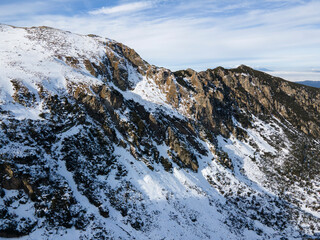 Fototapeta na wymiar Aerial winter view of Rila Mountain near Malyovitsa peak, Bulgaria