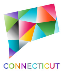 Bright colored Connecticut shape. Multicolor geometric style US state logo. Modern trendy design. Appealing vector illustration.