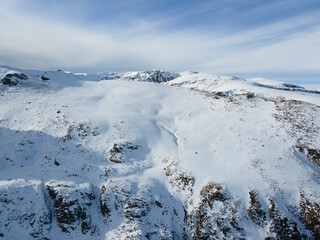 Fototapeta na wymiar Aerial winter view of Rila Mountain near Malyovitsa peak, Bulgaria