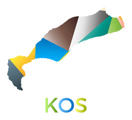 Bright colored Kos shape. Multicolor geometric style island logo. Modern trendy design. Classy vector illustration.