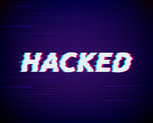 Word hacked with glitch effect. Cyber security concept. Vector illustration.