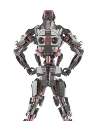 Fototapeta premium cyber mech is doing a power pose rear view