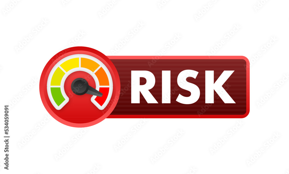 Poster risk icon on speedometer. high risk meter. vector stock illustration.