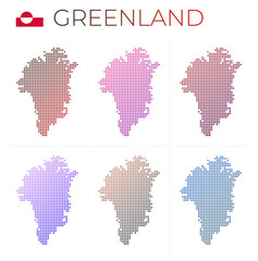 Greenland dotted map set. Map of Greenland in dotted style. Borders of the country filled with beautiful smooth gradient circles. Stylish vector illustration.
