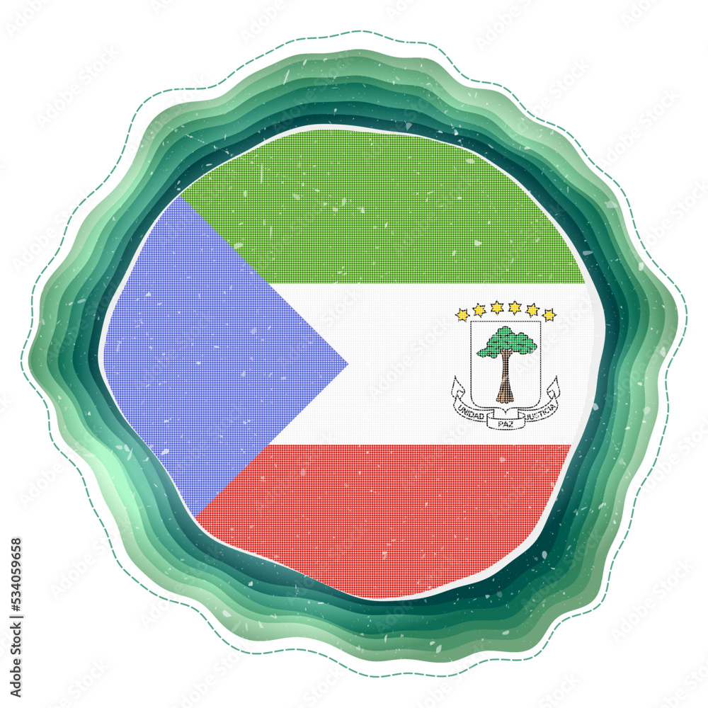 Poster equatorial guinea flag in a stylish circular frame. a layered badge design with vibrant colors and a