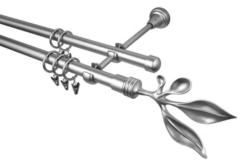 Metal curtain cornice and finials on the white background. Metal ending for cornices.