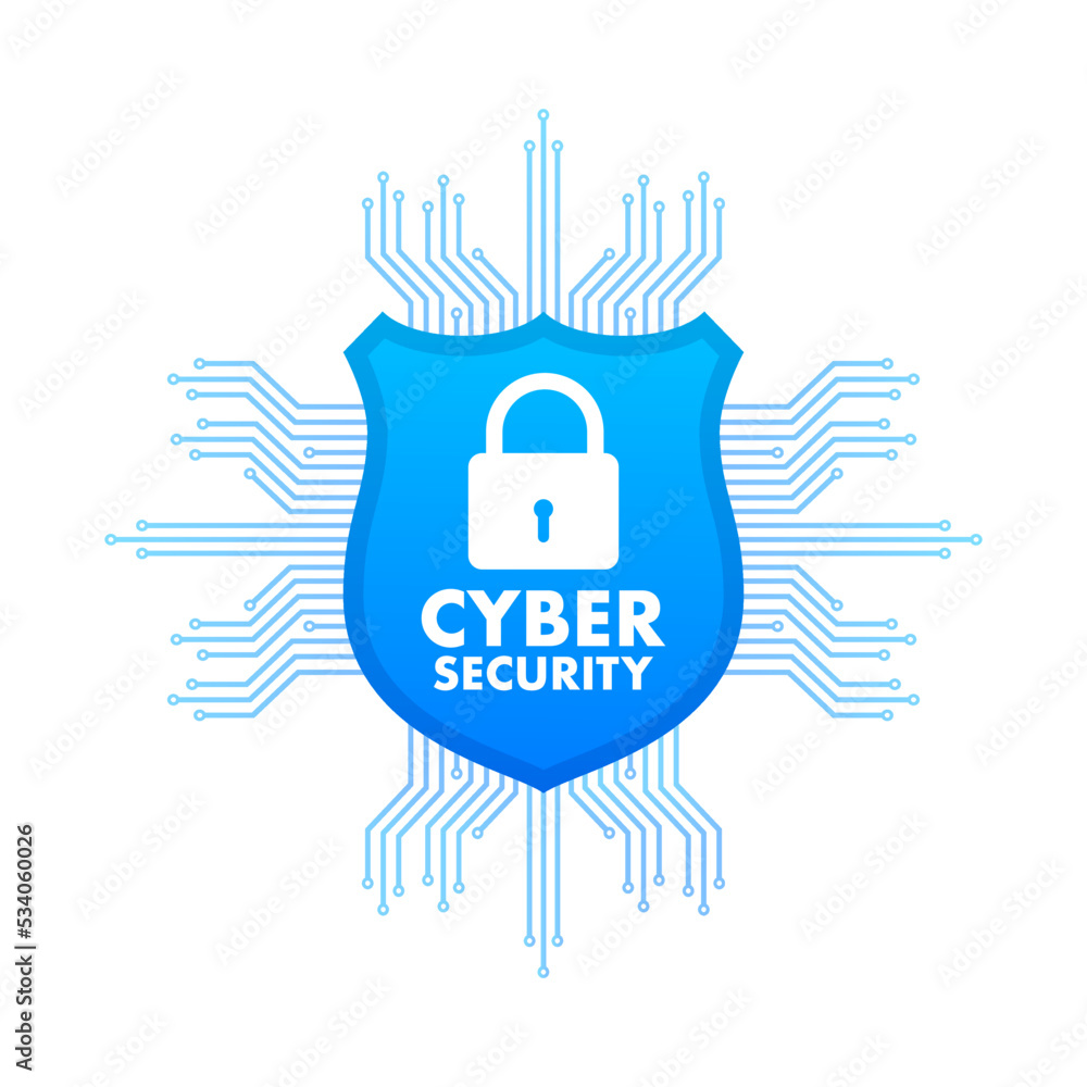 Poster cyber security vector logo with shield and check mark. security shield concept. internet security. v