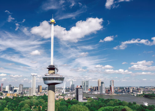 Euromast tower and skyline of Rotterdam, Netherlands 