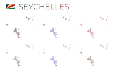 Seychelles dotted map set. Map of Seychelles in dotted style. Borders of the island filled with beautiful smooth gradient circles. Stylish vector illustration.