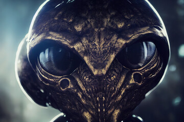 3 D render. Alien warrior, biomechanical creatures, cyborg, robot. Futuristic space portal hero © Надежда Семироз